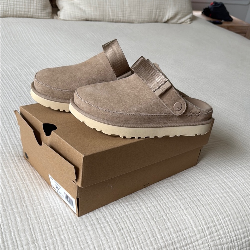 UGG Tan Cream Mules with Chunky Sole
